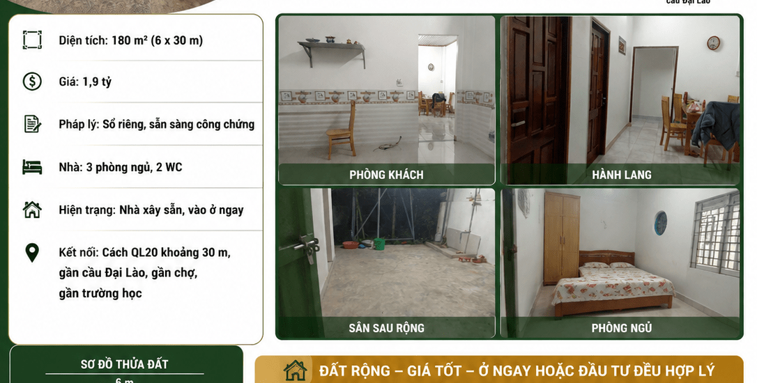 [A125] 1,9 TỶ - 180 M2 - PHƯỜNG 3 BẢO LỘC GẦN CẦU ĐẠI LÀO