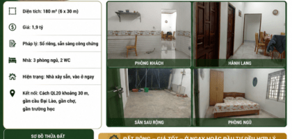 [A125] 1,9 TỶ - 180 M2 - PHƯỜNG 3 BẢO LỘC GẦN CẦU ĐẠI LÀO