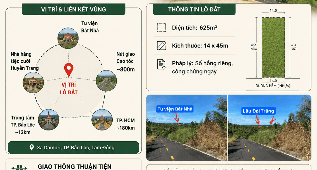 [A001] 800 TRIỆU - 625M2 ĐẤT SỔ HỒNG RIÊNG DAMBRI BẢO LỘC GẦN NÚT GIAO CAO TỐC