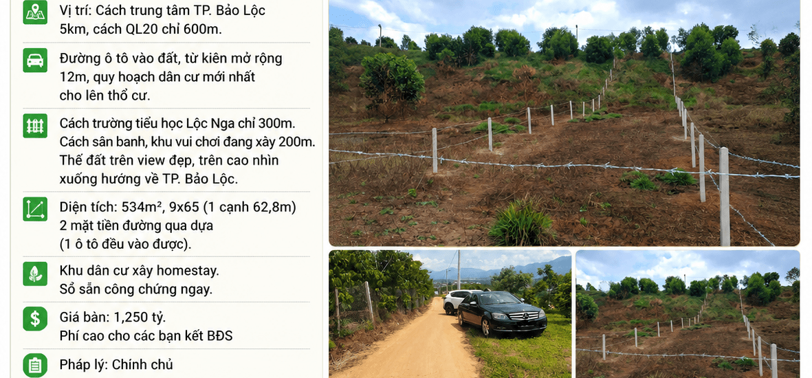[A117] 1,250 TỶ - 534 M2 - ĐẤT PHƯỜNG 1 BẢO LỘC VIEW ĐẸP, GẦN TRƯỜNG, SỔ SẴN CÔNG CHỨNG NGAY