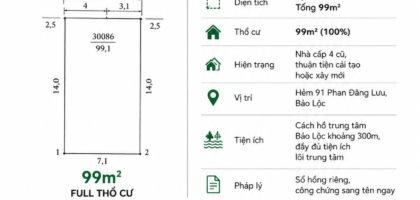 [A131] 2,3 TỶ - 99M2 NHÀ FULL THỔ CƯ TRUNG TÂM HẺM PHAN ĐĂNG LƯU BẢO LỘC, CÁCH HỒ TRUNG TÂM 300M