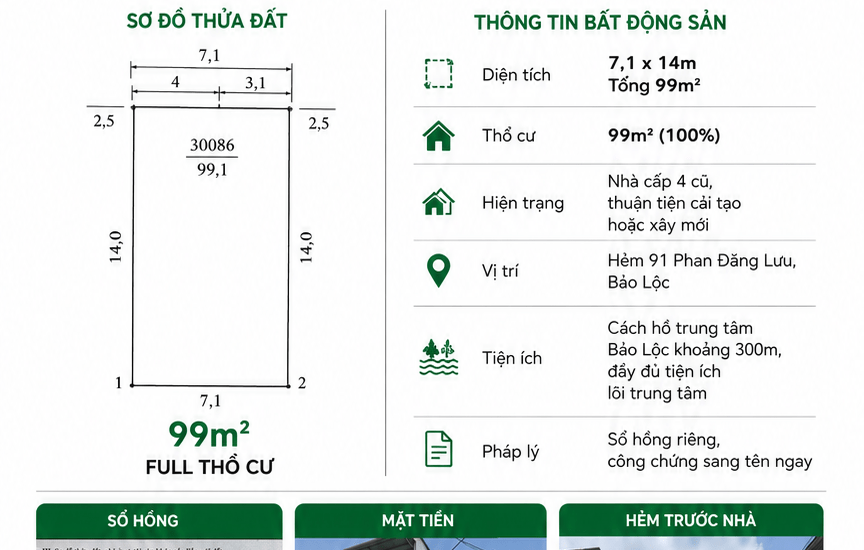 [A131] 2,3 TỶ - 99M2 NHÀ FULL THỔ CƯ TRUNG TÂM HẺM PHAN ĐĂNG LƯU BẢO LỘC, CÁCH HỒ TRUNG TÂM 300M