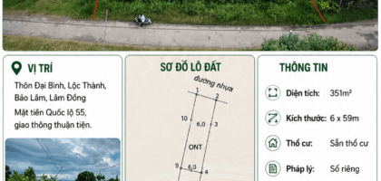 [A133] 780 TRIỆU - 351M2 ĐẤT THỔ CƯ SỔ HỒNG RIÊNG MẶT TIỀN QL55 LỘC THÀNH BẢO LỘC