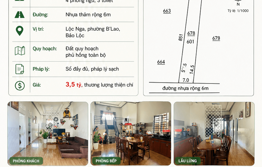 [A134] 3,5 TỶ - 601M2 NHÀ GÁC LỬNG PHƯỜNG B'LAO BẢO LỘC