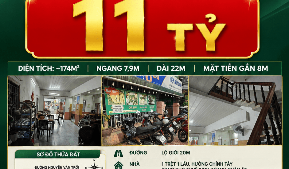 [A150] 11 TỶ - 174M2 NHÀ SỔ HỒNG RIÊNG MẶT TIỀN NGUYỄN VĂN TRỖI GẦN ĐÀI ĐỨC MẸ NGUYỄN VĂN TRỖI