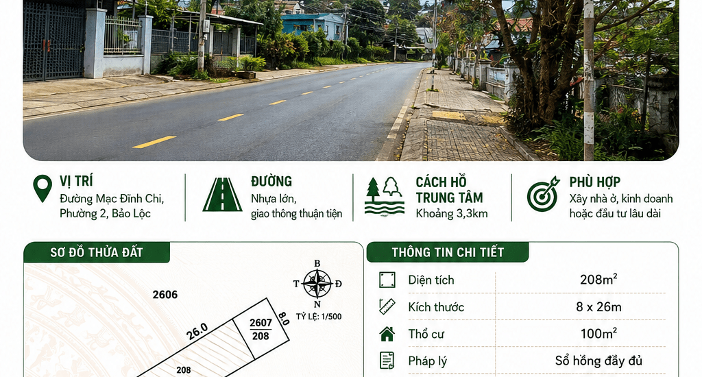 [A157] 2,85 TỶ - 208M2 ĐẤT THỔ CƯ KINH DOANH MẶT TIỀN MẠC ĐĨNH CHI GẦN HỒ TRUNG TÂM