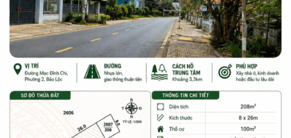 [A157] 2,85 TỶ - 208M2 ĐẤT THỔ CƯ KINH DOANH MẶT TIỀN MẠC ĐĨNH CHI GẦN HỒ TRUNG TÂM