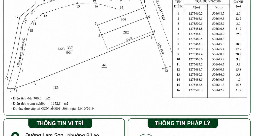 [A159] 9 TỶ - 1952M2 ĐẤT THỔ CƯ BÁM SUỐI MẶT TIỀN ĐƯỜNG LAM SƠN, PHƯỜNG B'LAO GẦN CHÙA LAM SƠN