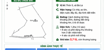 [A160] 2,7 TỶ - 1,2 HA ĐẤT VƯỜN CÀ PHÊ CÓ NHÀ AO LỚN BẢO LỘC