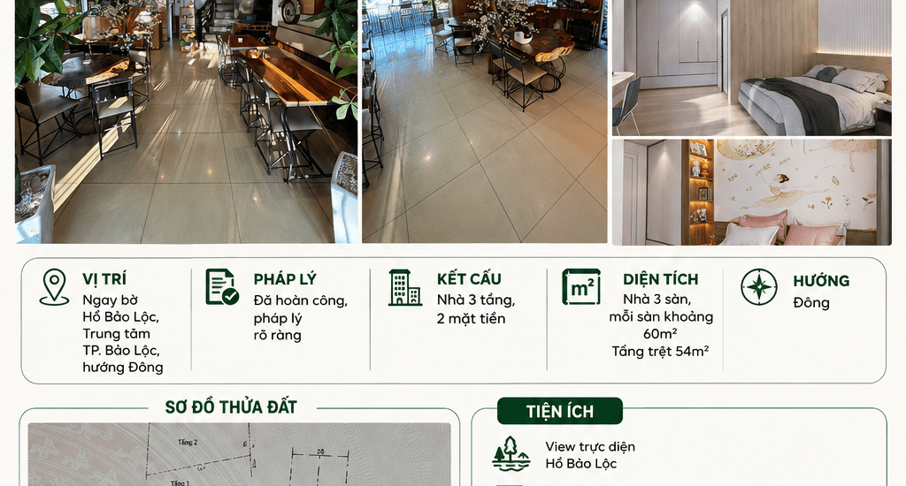 [A168] 9 TỶ - NHÀ 3 SÀN 2 MẶT TIỀN TRUNG TÂM BẢO LỘC, NGAY BỜ HỒ