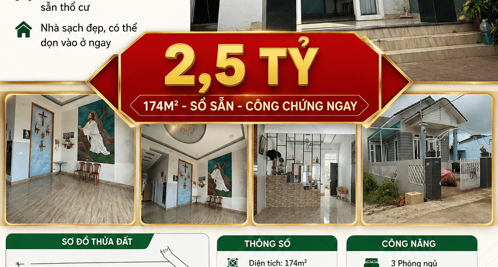 [A173] 2.5 TỶ - 174M2 NHÀ HẺM Ô TÔ SỔ HỒNG RIÊNG PHƯỜNG 3 BẢO LỘC GẦN CHỢ TÂN BÙI