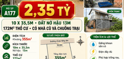 A177 2,35 TỶ - 355M2 ĐẤT NỞ HẬU CÓ NHÀ CŨ & CHUỒNG TRẠI PHƯỜNG 2 BẢO LỘC