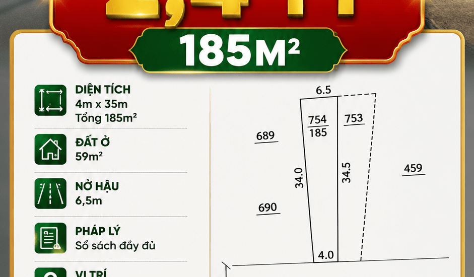 [A181] 2,4 TỶ - 185M2 ĐẤT NỞ HẬU MẶT TIỀN PHAN CHU TRINH, GẦN NÚT GIAO CAO TỐC